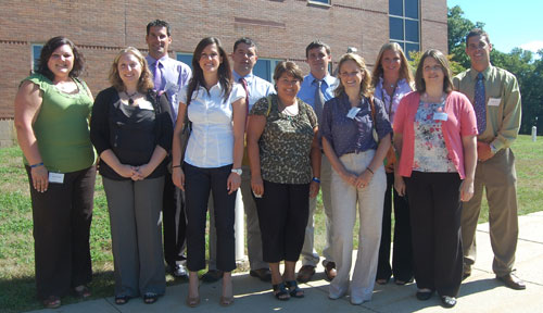 Stephanie Smith (Manor MS math), Gretchen Ayres (Marticville MS, Conestoga, Eshleman school nurse), Lauren Forbes (PMHS, Manor MS, Marticville MS chorus), Clarinda Dourdis (Central Manor, Manor MS speech/language clinician), Emily Lyons (PMHS special education), Dawn Eby (PMHS math). Back row from left: Tom Reustle (Manor MS social studies), Jeff Eshleman (PMHS Spanish), Eric Eshleman (PMHS math), Amanda Slagle (Hambright, Manor MS ESL), Bill Shirk (PMHS special education).