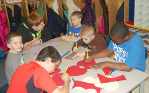 Mr. Berry's kindergarten classes at Letort Elementary partnered with their fifth grade buddies to make valentines