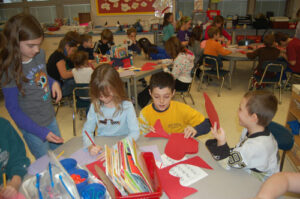 Mr. Berry's kindergarten classes at Letort Elementary partnered with their fifth grade buddies to make valentines