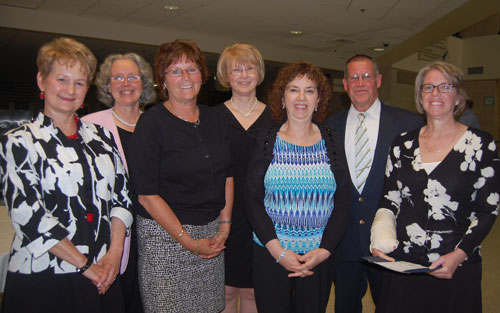 Paula Howard (executive secretary to the superintendent), Judy Ruth (librarian at Manor Middle and Marticville Middle), Angie Stiklaitis (high school math teacher and department coordinator), Vickie Usciak (5th grade teacher at Conestoga), Drema Huber (learning support aide at high school), Barry Smith (head custodian at Eshleman), Leslie Schmucker (learning support teacher at Pequea)