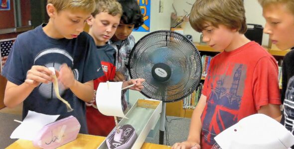 Lessons utilize everyday materials, such as Legos, empty drink containers, meat trays, straws, rubber bands and paper clips that students use to build and test simple machines such as airplanes, rainwater harvesters and birdhouses.