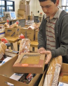 Nick Nappi sorts through the food