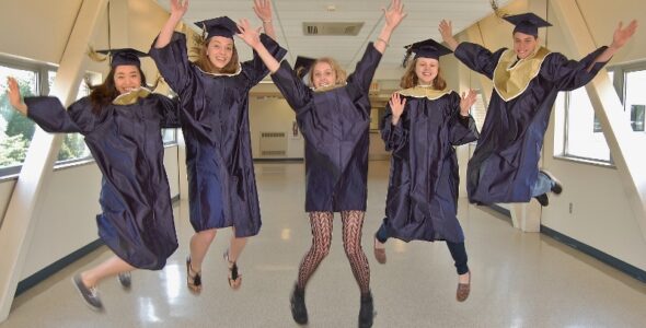 Five of the speakers jump for joy over the prospect of graduating.