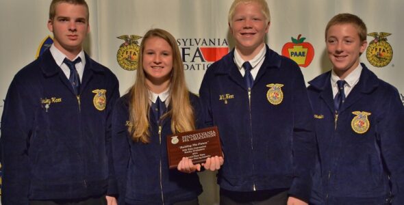 Members of the Poultry Evaluation Team are, from left, Wesley Herr, Kayla McLain, Will Herr and Evan Ressler. (Allison Hoover photo)