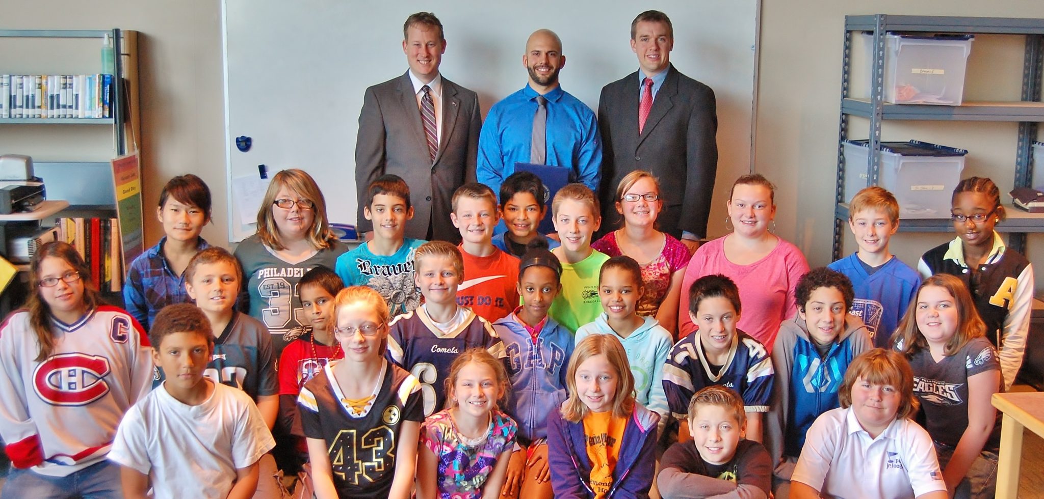 Nick Crowther, Reps. Ryan Aument & Bryan Cutler pose with students