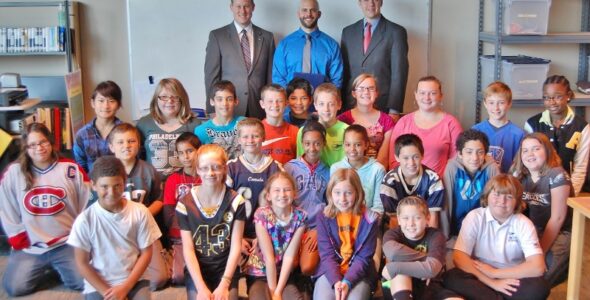 Nick Crowther, Reps. Ryan Aument & Bryan Cutler pose with students