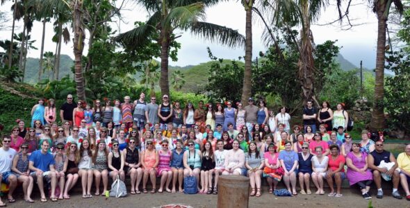 Students and chaperones take part in the Grand Ali'i Tour, where they met a Polynesian Chief and learned about Polynesian traditions.