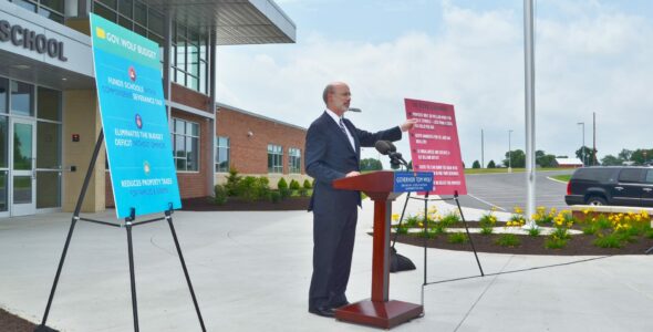 Governor Wolf in front of Hambright Elementary School