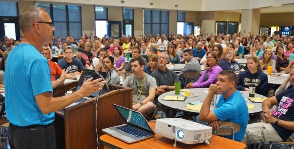 Superintendent Mike Leichliter praises staff for going above and beyond.