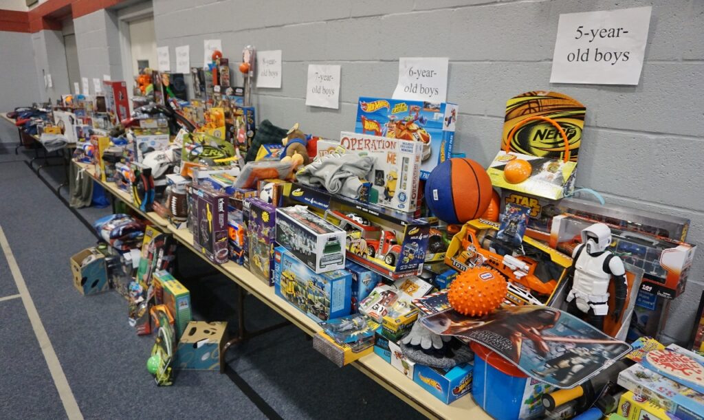 Toys are ready for distribution at Millersville BIC.