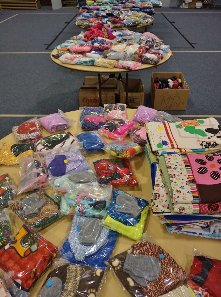 The donations include handmade hats, scarfs and mittens.