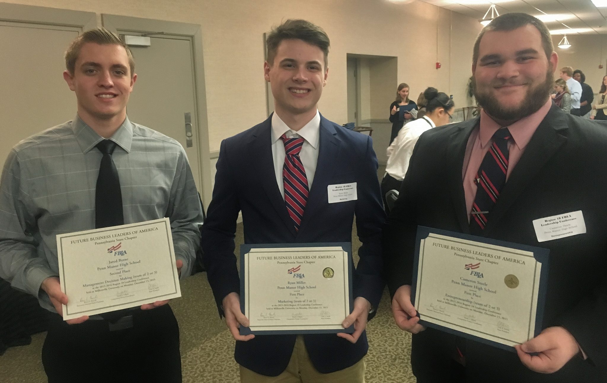 Penn Manor FBLA award winners include, from left, Jared Byrne, Ryan Miller and Cameron Steele.