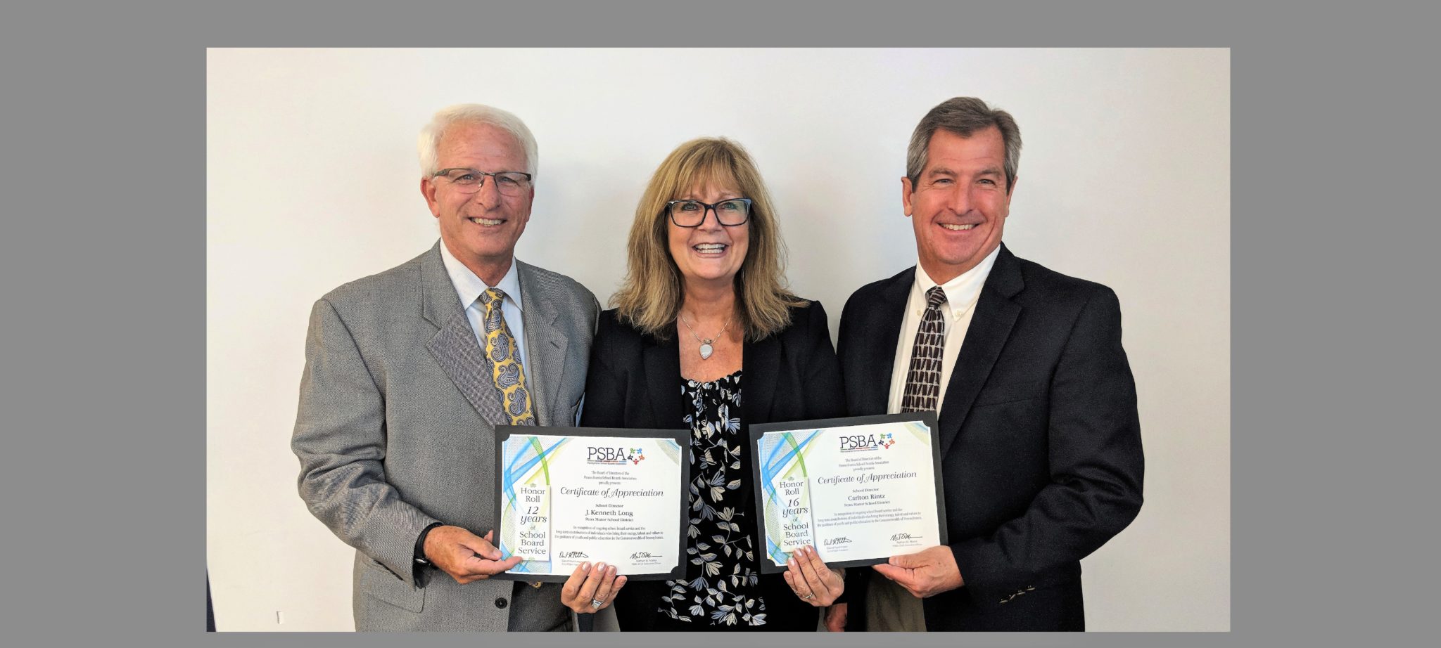 Rintz, Long honored for service to Penn Manor school board