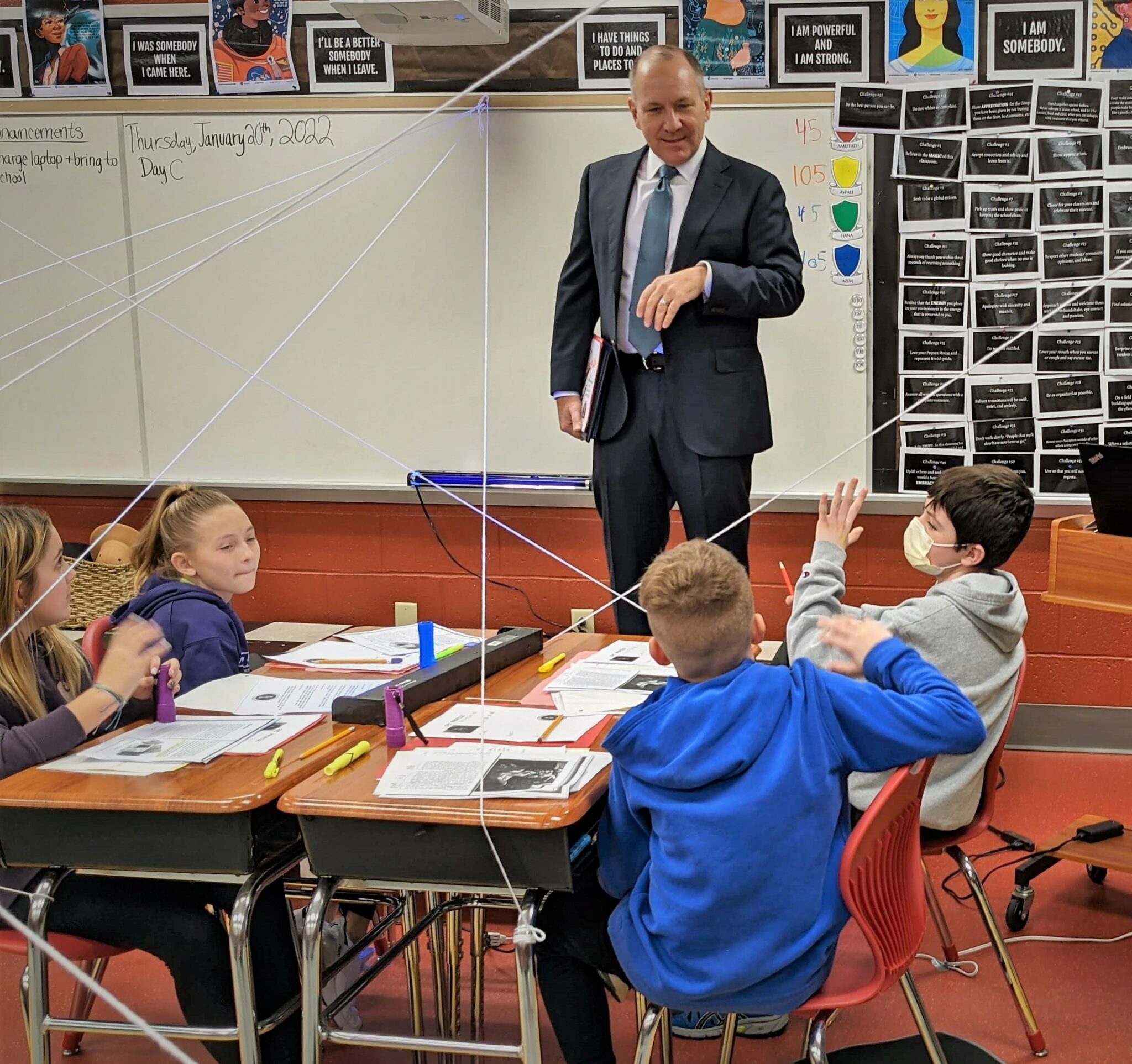 Representative Smucker speaks with students in the classroom of Mrs. Raff.