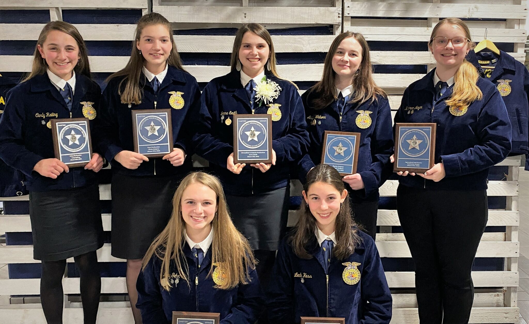 Proficiency Award winners Carly Railing, Olivia Malpica, Jenna Smith, Abigail Walborn, Katherine Moyer, Molly Gehr and Leah Hess.