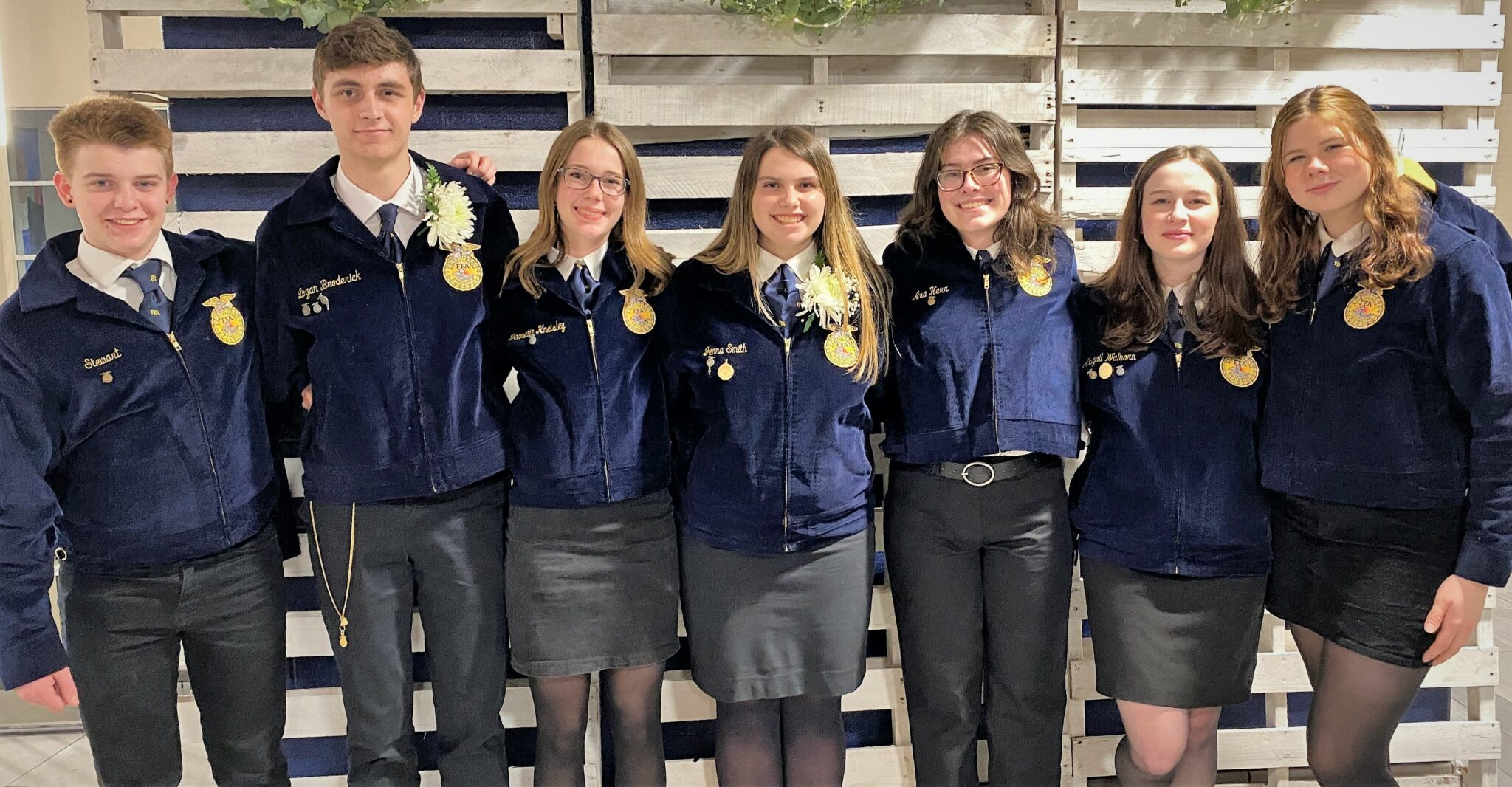 SAE grant recipients Lincoln Stewart, Logan Broderick, Jeanette Kneisley, Jenna Smith, Ava Herr, Abigail Walborn and Elizabeth Strickler.