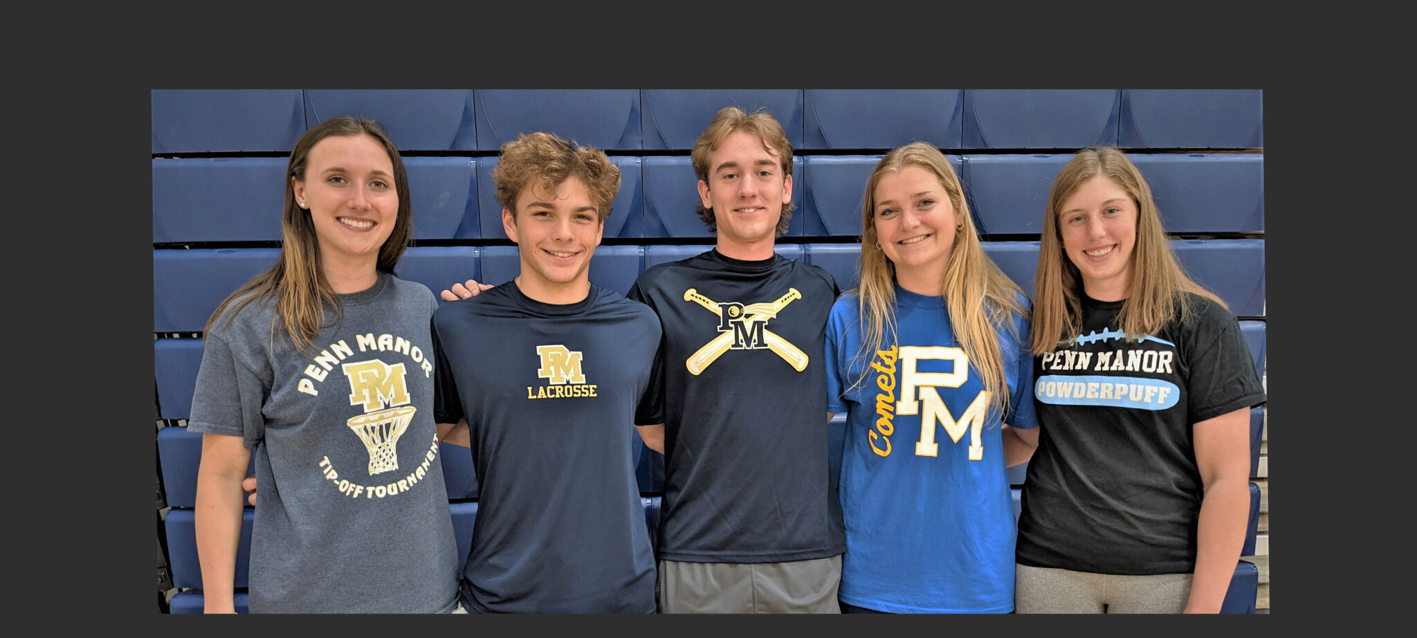 Photo of student athletes Morgan Miller, Erik Hinkle, Hunter Sipel, Lily Sugra and Emily Riggs.