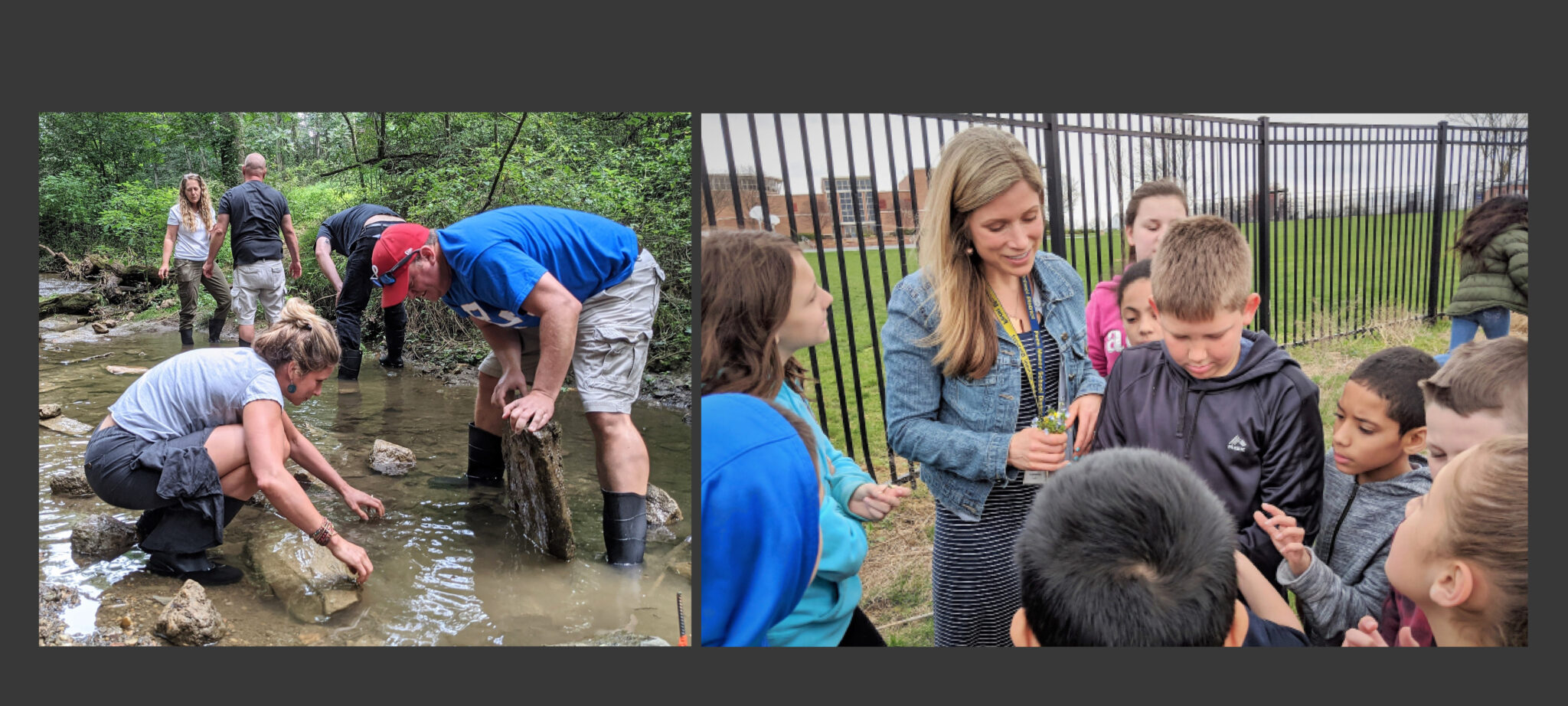 Teacher Katie Harnish working in the field with students and teachers.