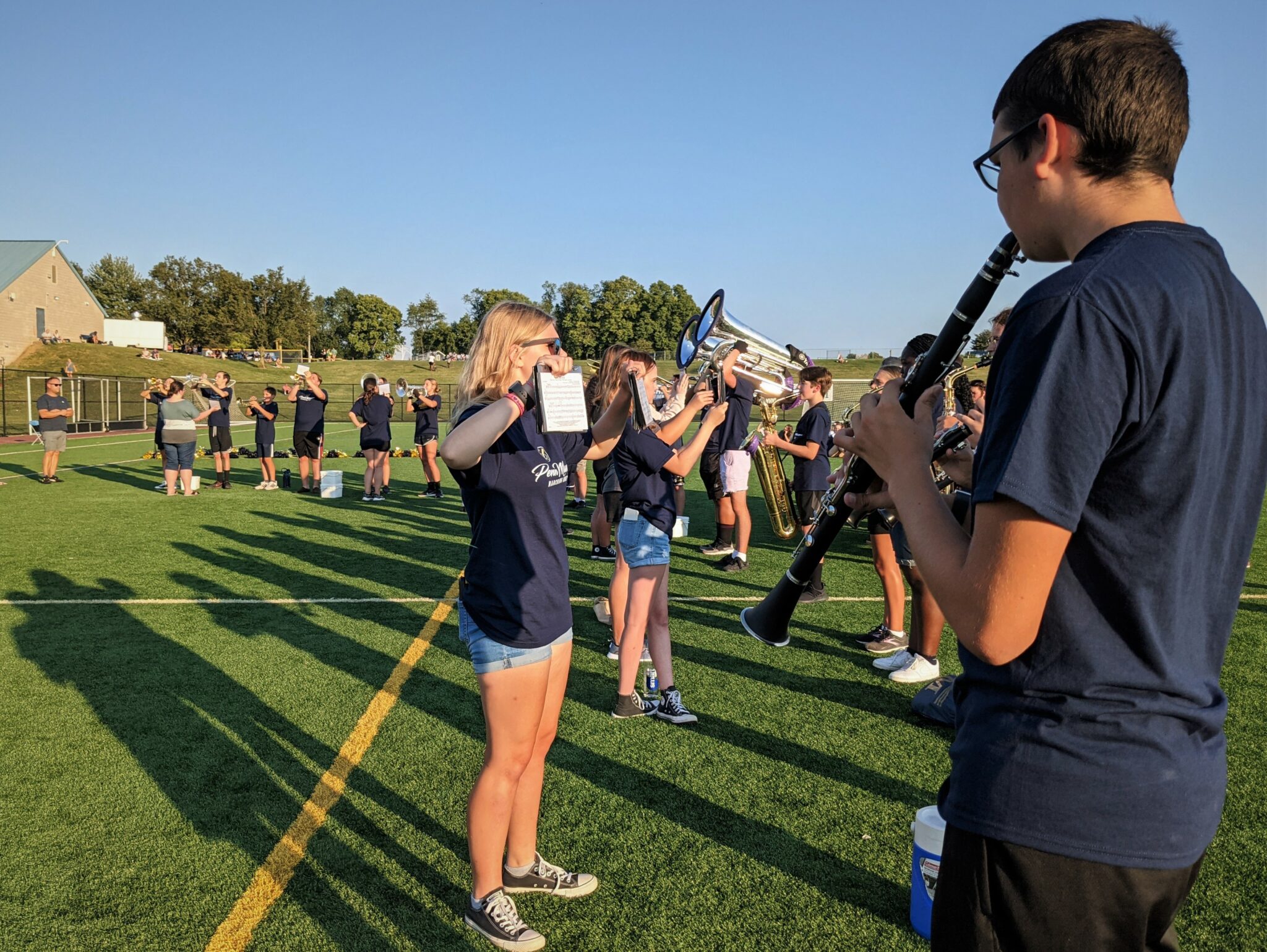 Photo of marching band performing