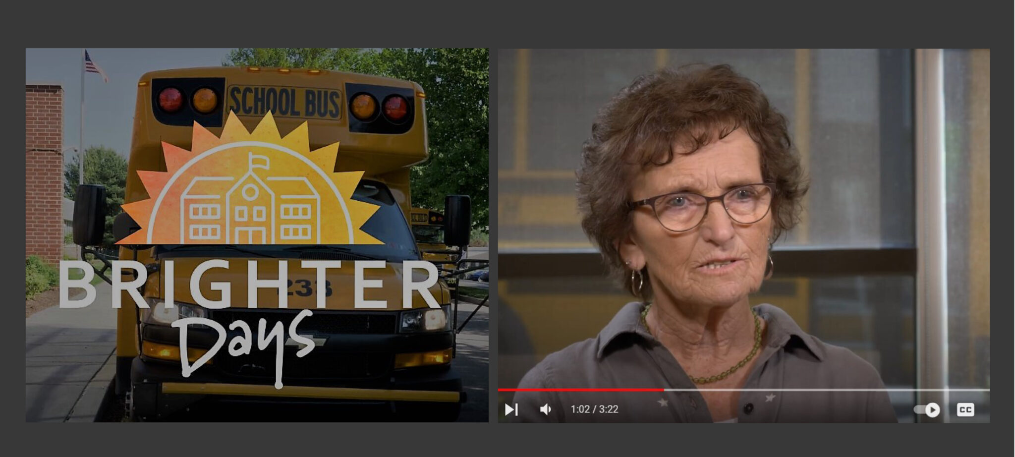 Photo of bus driver Roxy Corrigan and the Brighter Days logo.