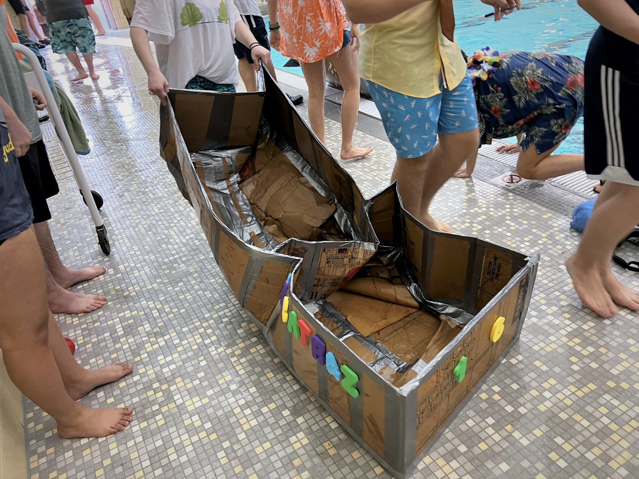 Photo of carboard boat after competiton