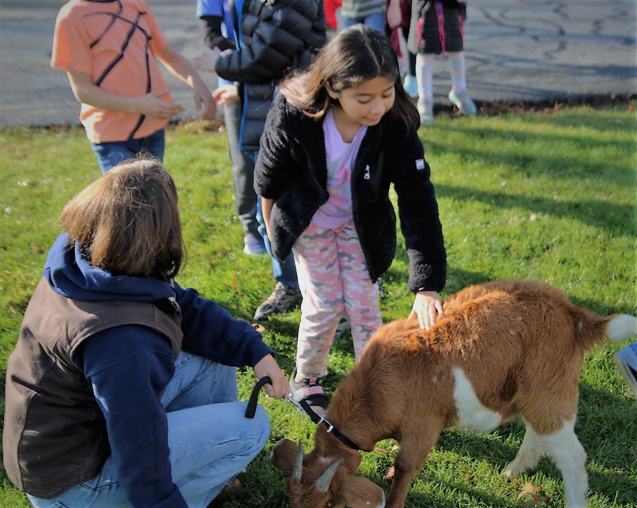 Photo of students with a goat.