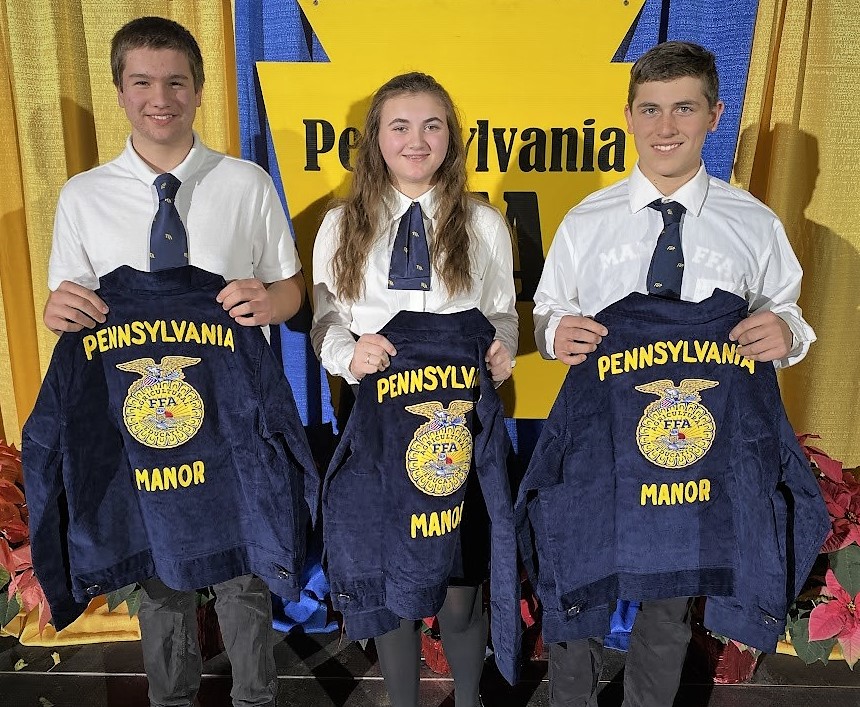 Photo of Jacket Scholarship recipients, from left, Weston Shertzer, Kassandra Welch and Nathaniel Frey.