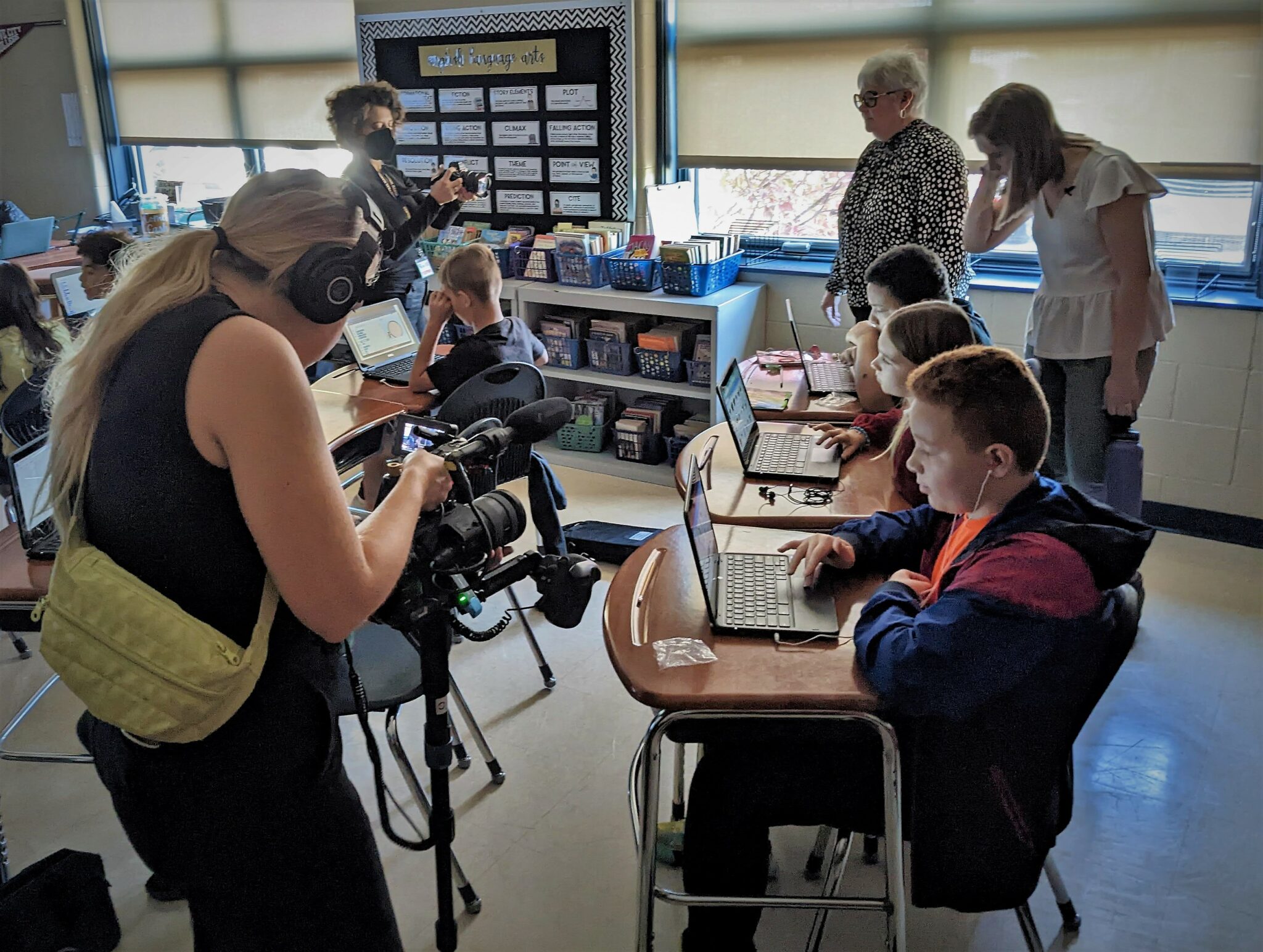 Photo of filming in Central Manor classroom.