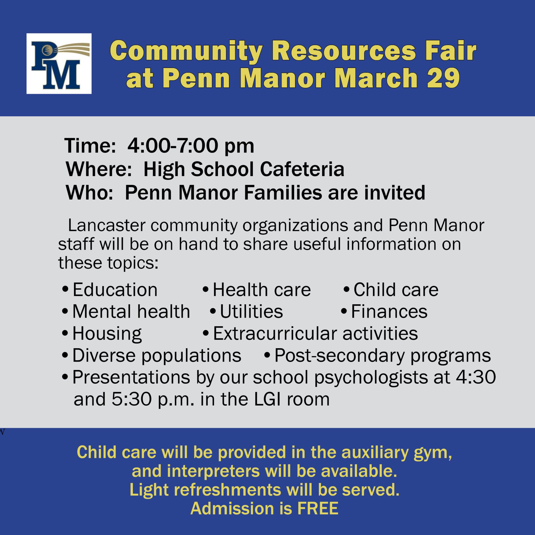 Penn Manor to host Community Resources Fair March 29 Penn Manor