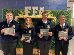 Photo of Star Greenhand Award winners Ethan Todd, Emily Railing, Weston Shertzer and Ryan Brenneman.