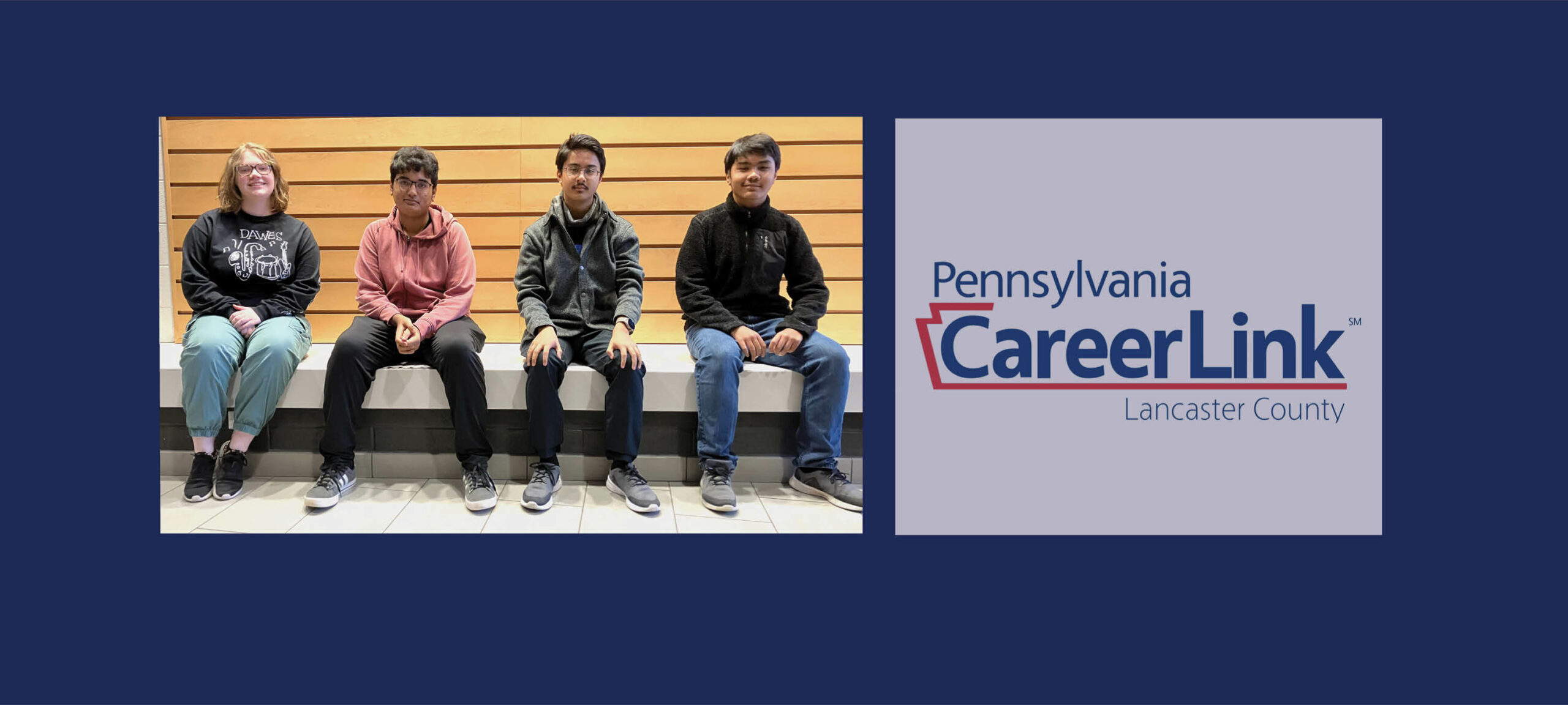 Photo of four students next to the logo for CareerLink.