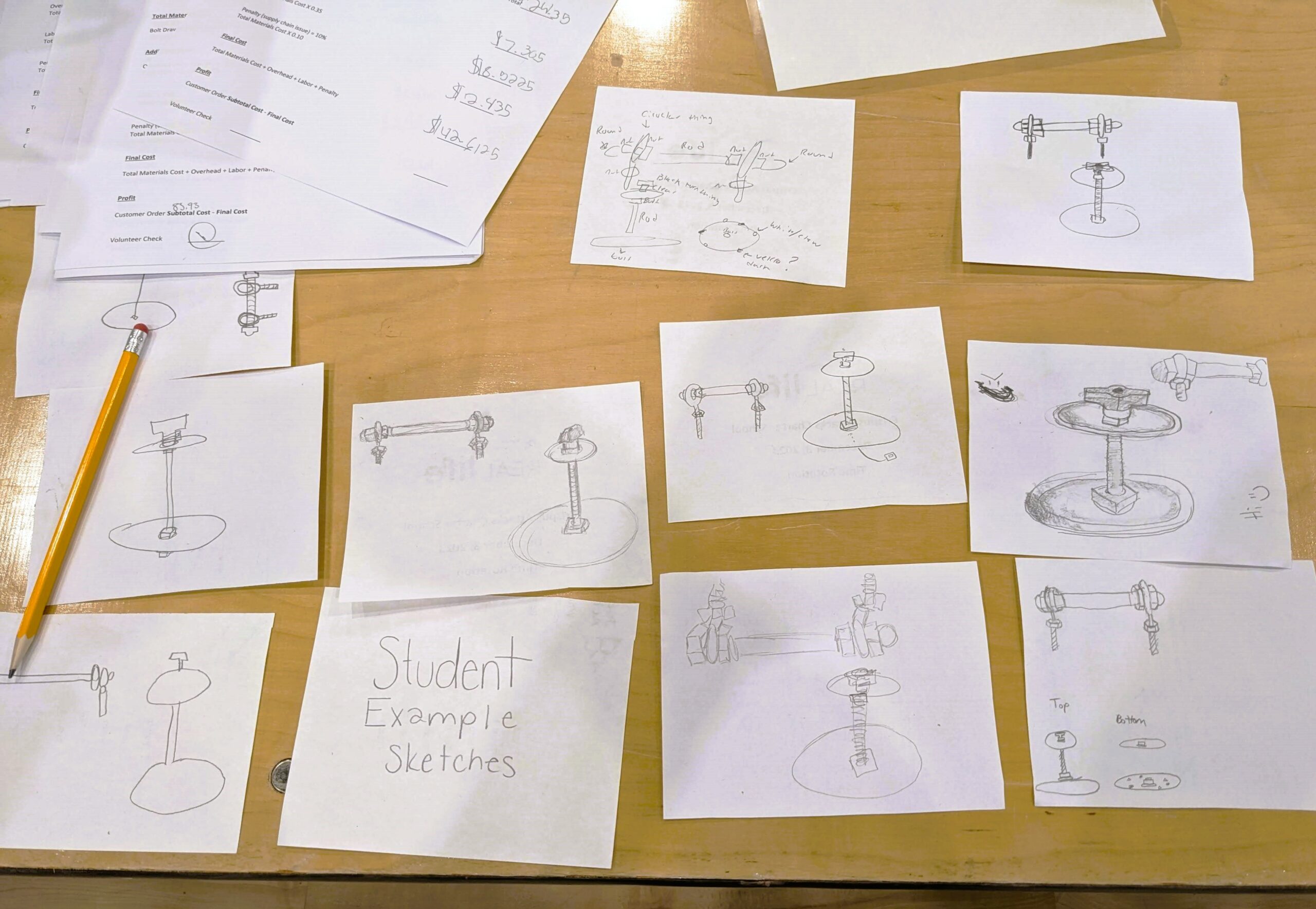 Several illustrations by students of mechanical components.