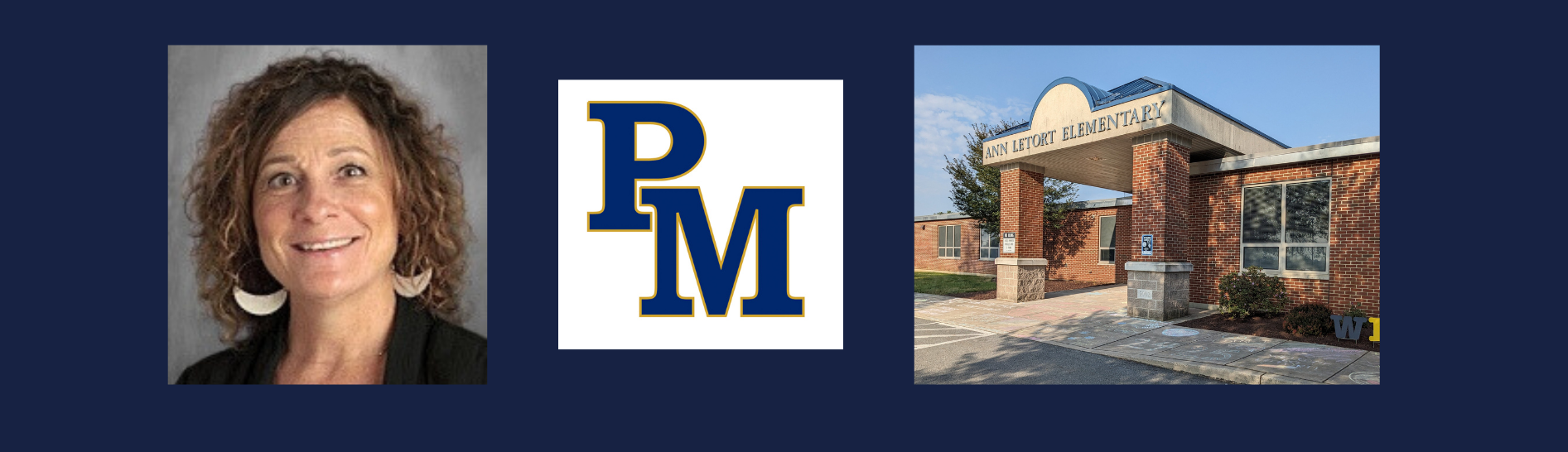 Lisa Suydam with exterior shot of Letort Elementary and Penn Manor logo.