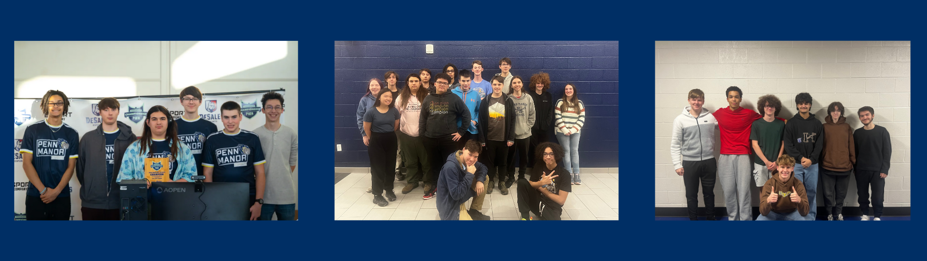 Penn Manor eSports team stands in the hallway, also accepting an award for their first place finish.